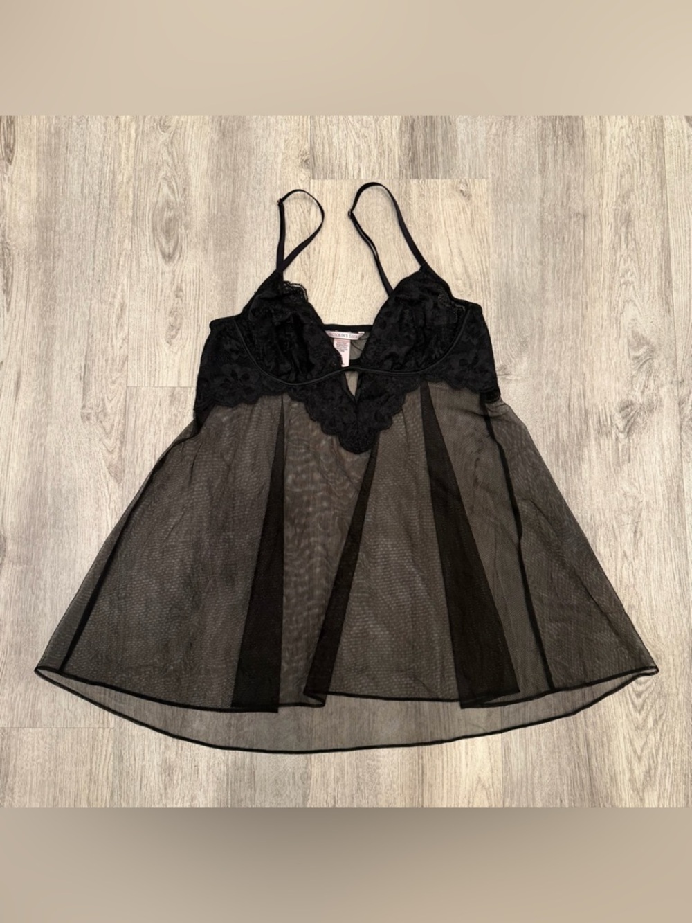 Victoria’s Secret Black Sheer Lace Babydoll Slip Size M